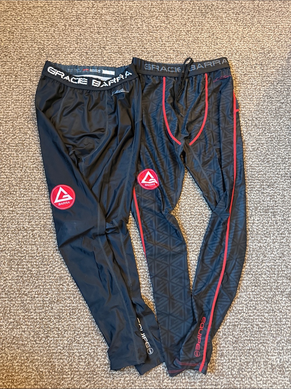 2 pack Gracie Barra Men's Black & Red Training Rash Guard Pants